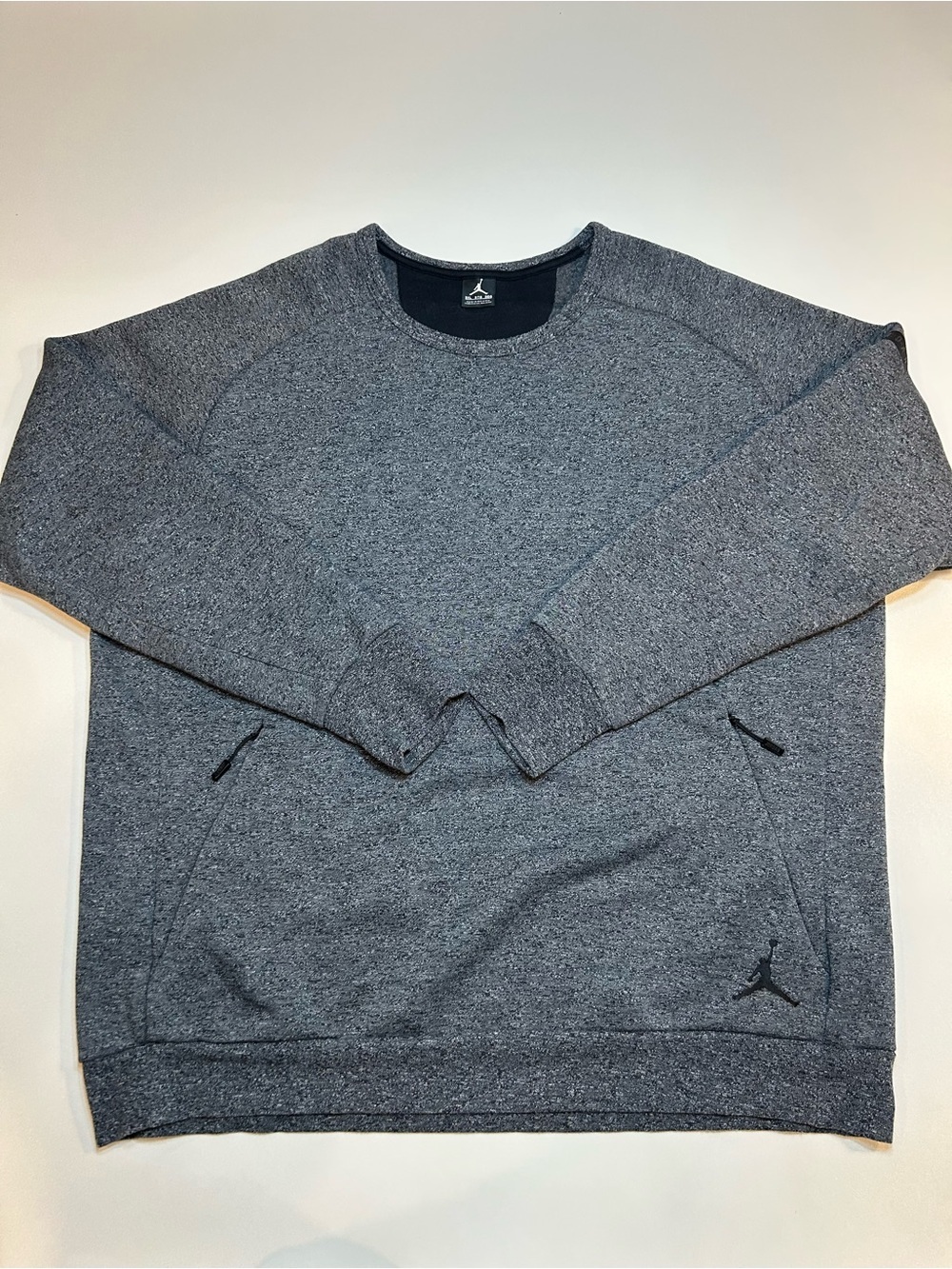 Nike Air Jordan Icon Fleece Crewneck Sweatshirt Heather Grey Zipper Pockets